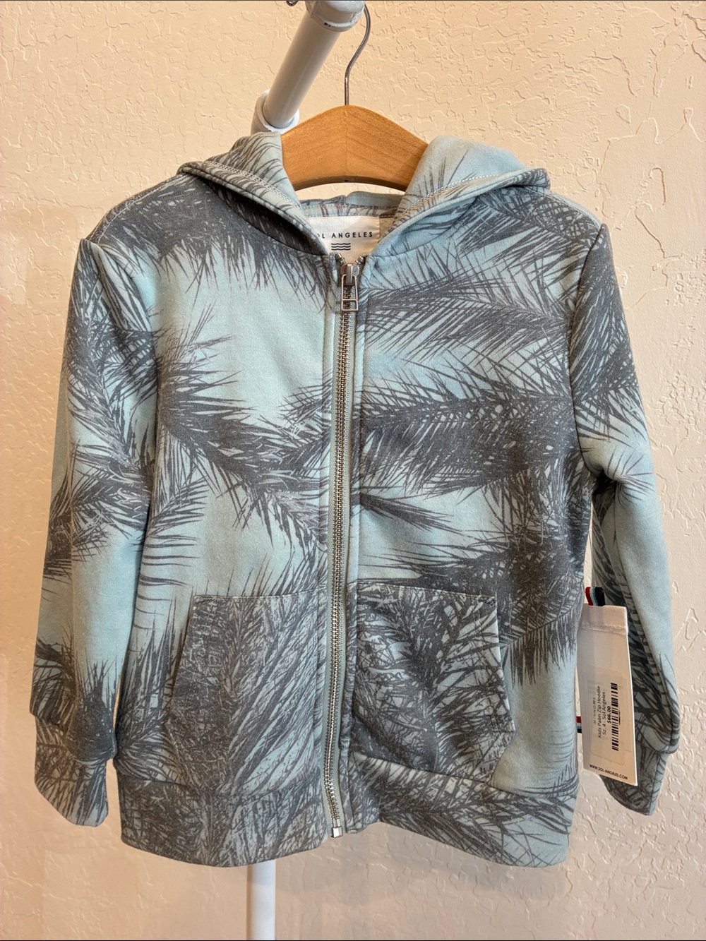 Sol Angeles Pale Blue Palm-Print Hooded Zip Sweatshirt